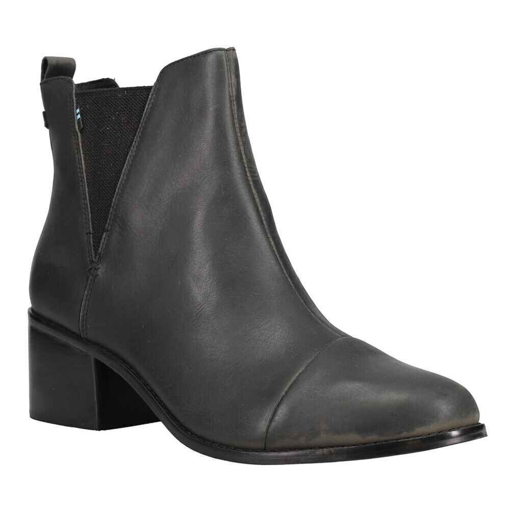 Toms Women's Esme Leather Block Heels Chelsea Boots Black Size 6.5